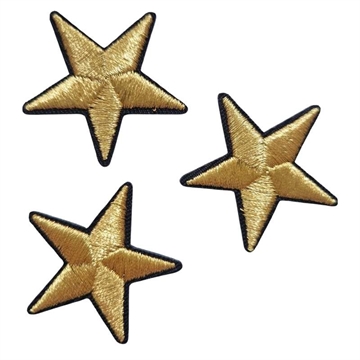 Strygemærke 3 stk stjerner guld 4 cm